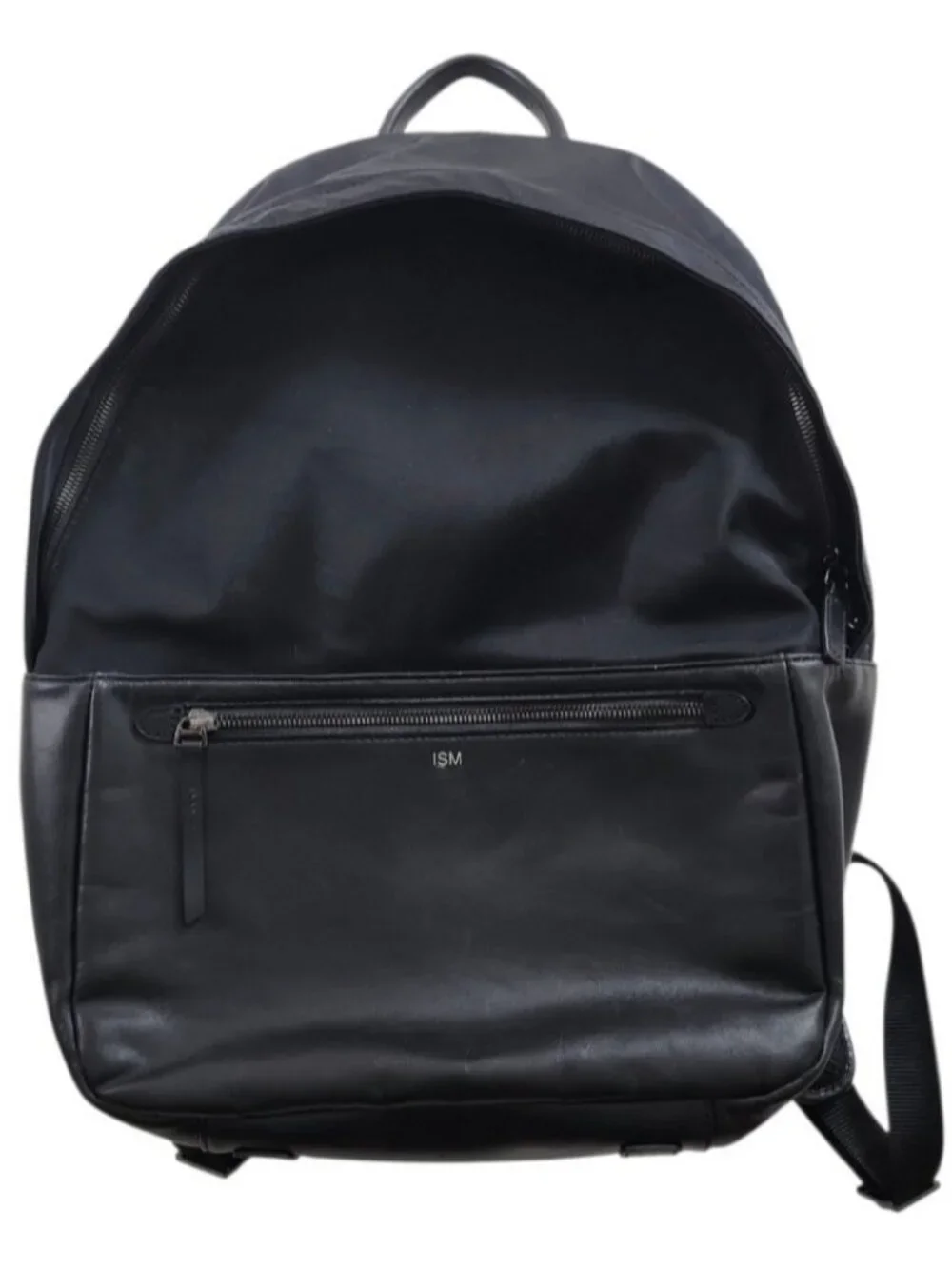 ISM Backpack Black Nylon Leather Trim Laptop Travel Commuter Minimalist Unisex